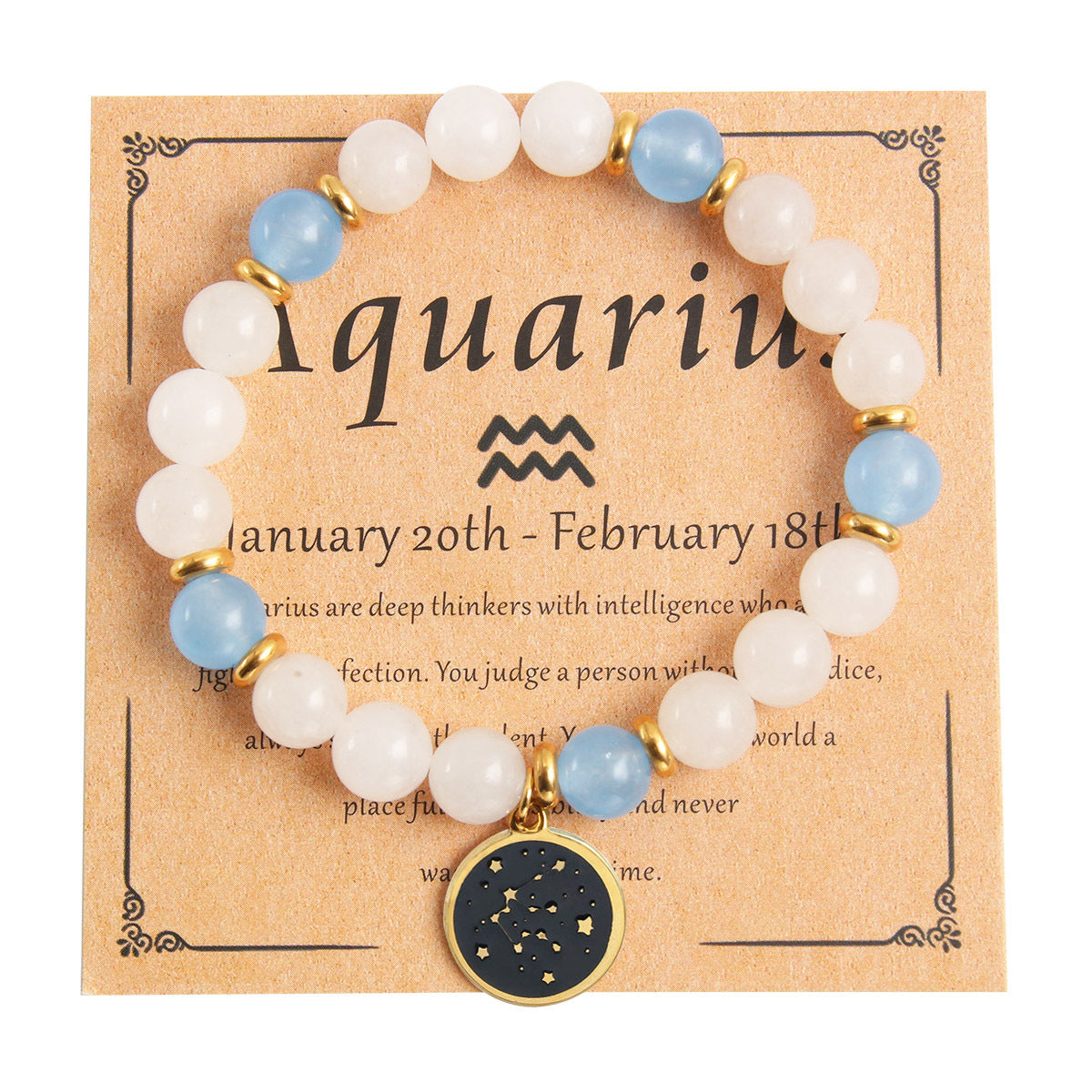 Wholesale 12 Constellations Round Stainless Steel Gold Plated Oil Dripping Natural Stone Beaded Bracelet ACC-BT-HongMing001