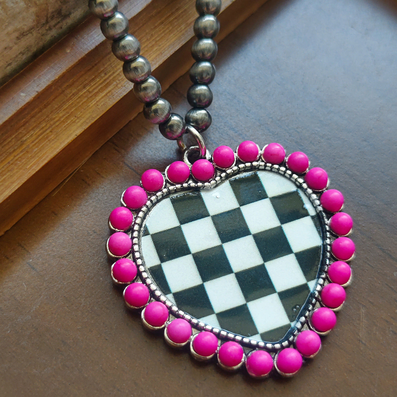 Wholesale Retro Bohemian Heart Pendant Necklace Blue Zinc Alloy Plated Chain Western Cowboy Style Jewelry Accessory