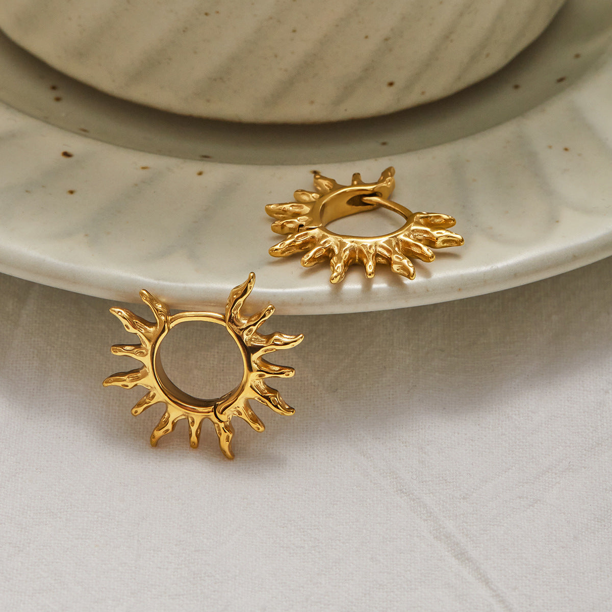 Wholesale 18K Gold Stainless Steel Sun Earrings