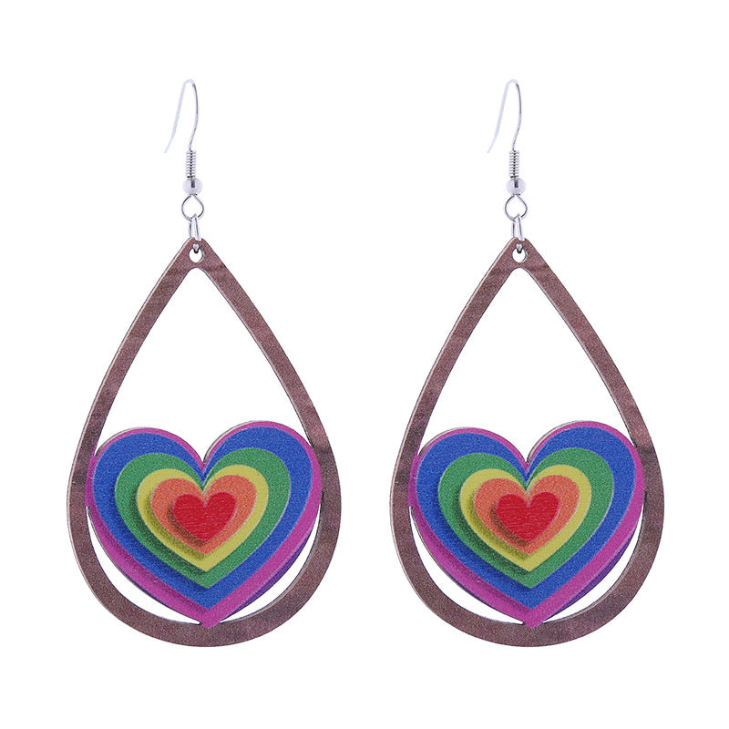 Wholesale Seven Color LOVE Rainbow Wooden Earrings