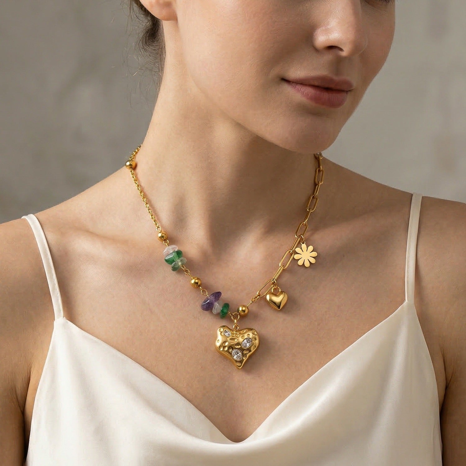 Wholesale Titanium Steel 18K Gold-Plated Heart Chain Necklaces