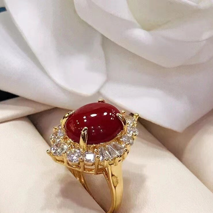 Wholesale Synthetic Red 18K Coral Ring All-match Personalized Fashionable Trendy Ring