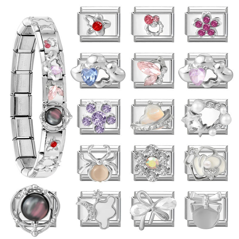 Wholesale Floral Butterfly Cloud Themed Stainless Steel DIY Bracelet Charms Jewelry Making Accessories Fashion Craft Supply