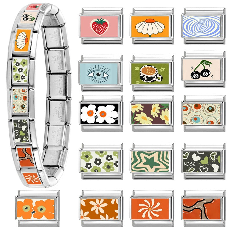 Wholesale 9mm Italian Charm Starter Bracelets DIY Heart Flower Evil Eye Series Stainless Steel Composable Bracelet