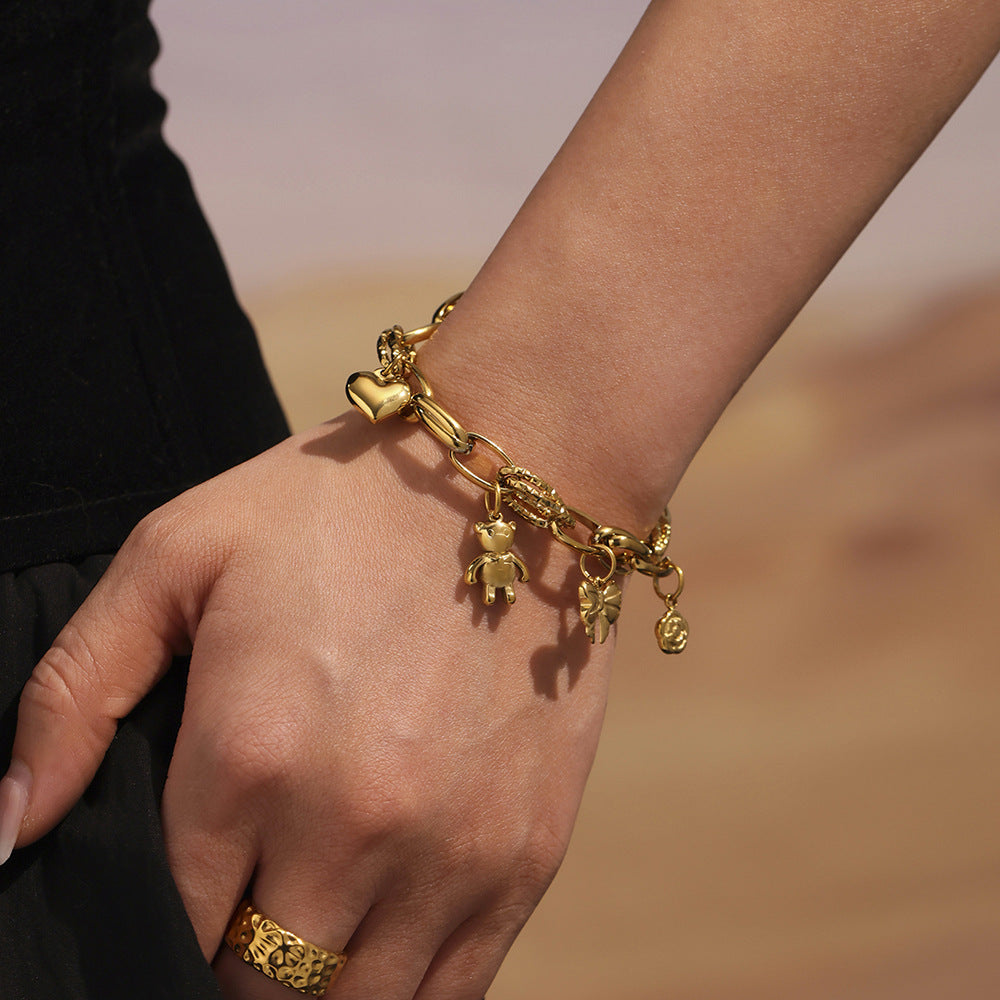 Wholesale Stainless Steel Fashion Love Bow Multi-element Bracelet