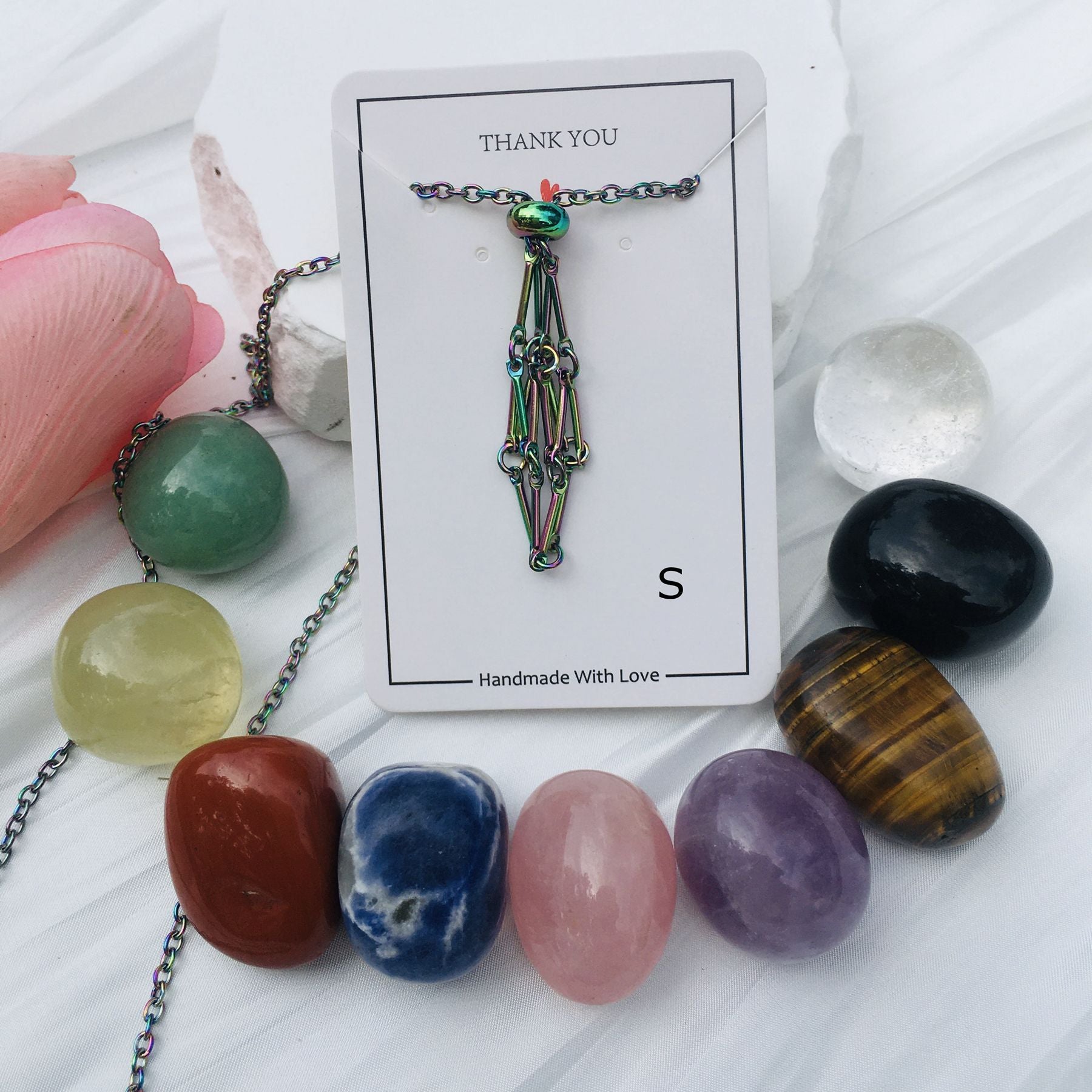 Wholesale Crystal Natural Stone Electroplated Color Bamboo Adjustable Metal Mesh Necklace ACC-NE-RongGuan002