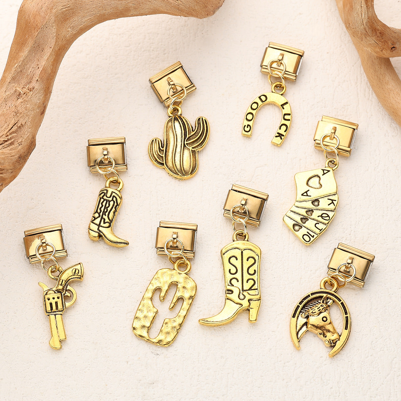 Wholesale 10pcs Italian Charm Bracelet 9mm DIY Splicing Western Cowboy Series Stainless Steel Composable Bracelet