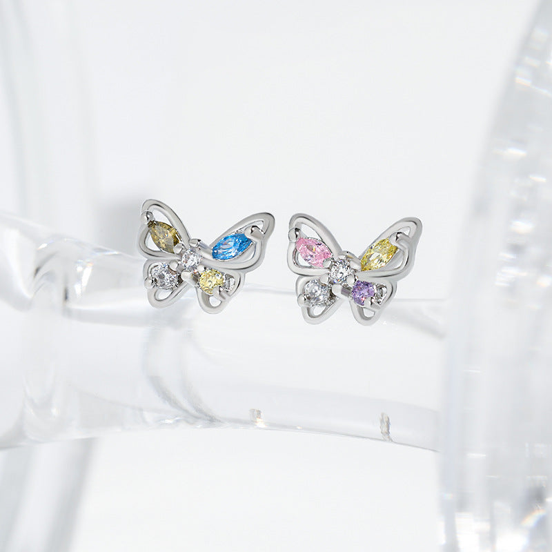Wholesale Colorful Zircon Hollow Butterfly S925 Silver Needle Earrings ACC-ES-YingRong006