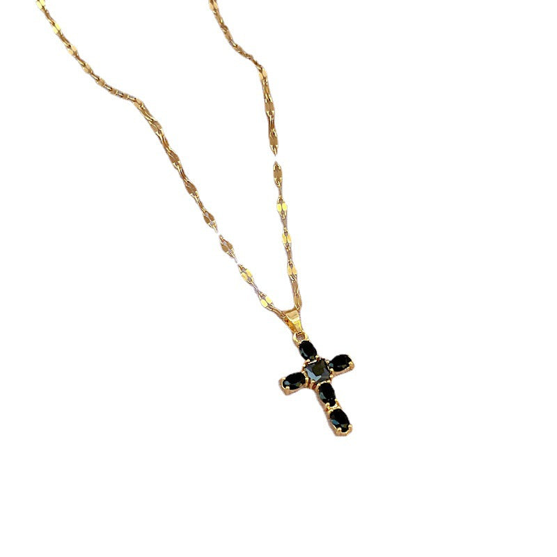 Wholesale Zircon Cross Fine Micropaved Titanium Steel Necklace Clavicle Chain