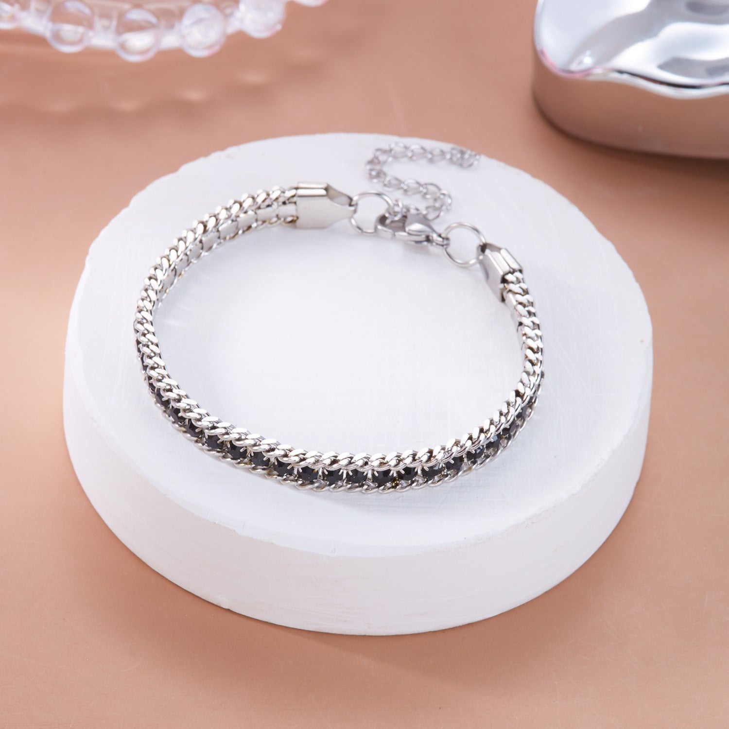 Wholesale Stainless Steel Diamond Bracelet Color Zircon Rhinestone Claw Chain
