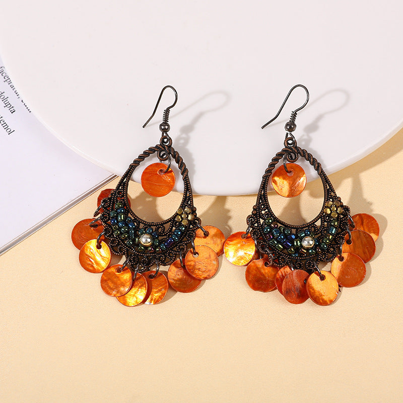 Wholesale Bohemian Ethnic Shell Drop Earrings,  Metal Fashion Accessory for Women