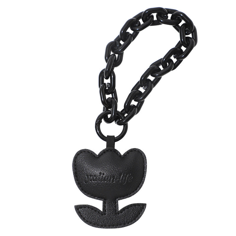 Wholesale Stylish Dark Iron Chain Heart Leather Bag Charm Keychain Couple Birthday Gift Boutique Fashion Accessory
