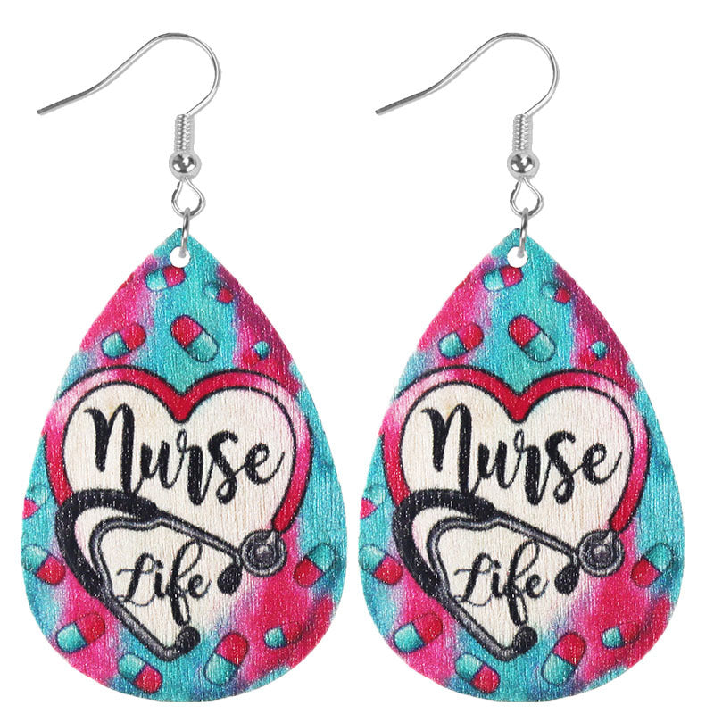 Wholesale Nurse Doctor drop-shaped wooden earrings