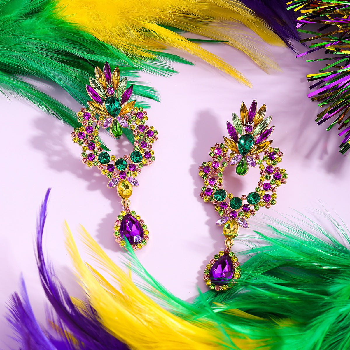 Wholesale Alloy flower-shaped carnival earrings with rhinestones