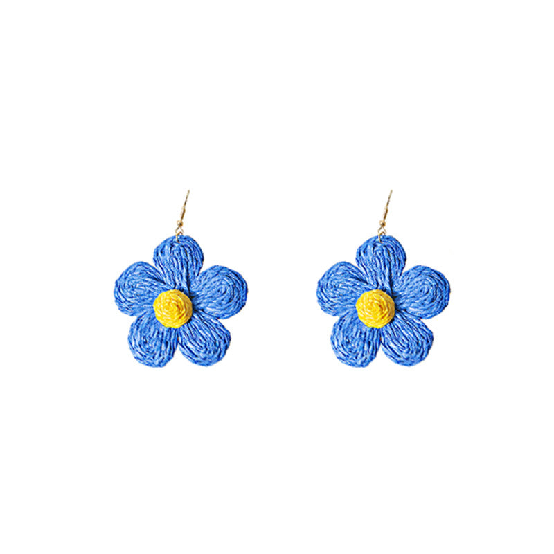 Wholesale Hand-woven Raffia Exaggerated Flower Earrings ACC-ES-MDD019