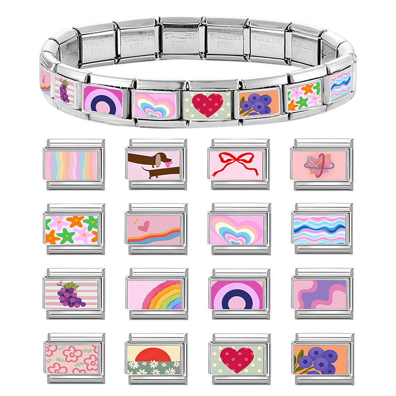 Wholesale  9mm Italian Charm Starter Bracelets DIY square Single Section Creative Stainless Steel Composable Bracelet