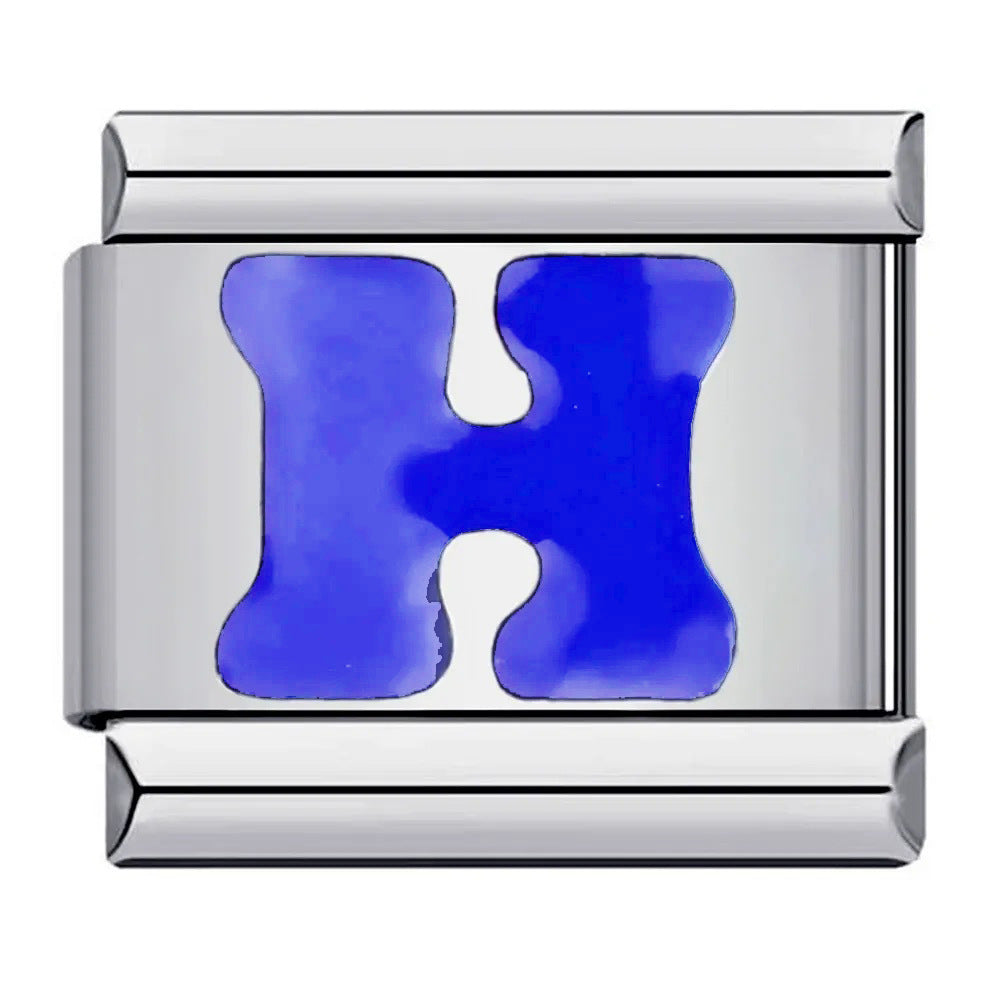 Wholesale Italian Charm Bracelet 9mm DIY blue English initials Creative Stainless Steel Composable Bracelet