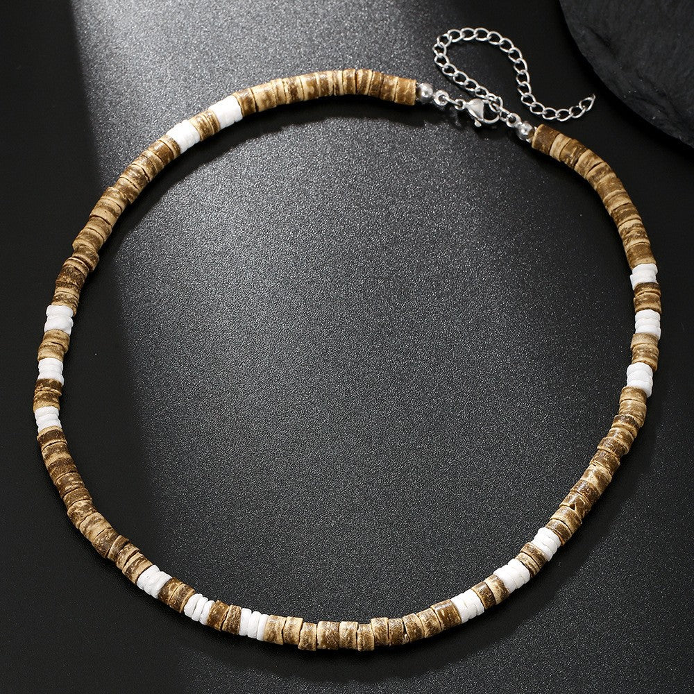 Wholesale Men' s Bohemian Wood Necklace with Zinc Alloy Pendant Retro Summer Gift
