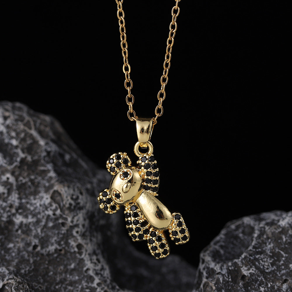 Wholesale Copper Zircon Electroplated Colorful Bear Pendant Necklaces ACC-NE-SY004