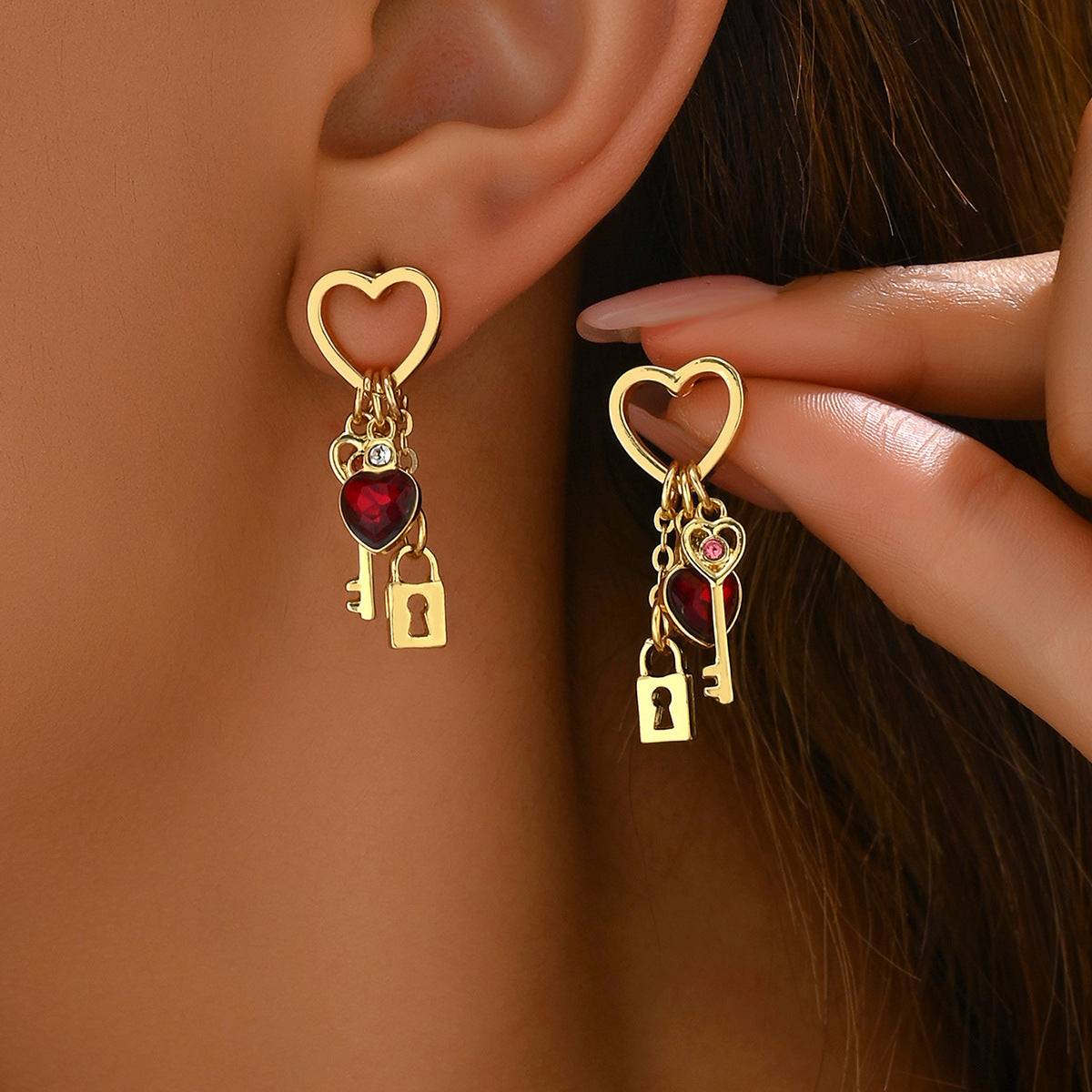 Wholesale Light Luxury Love Earrings  Diamond Lock Series  Earrings
