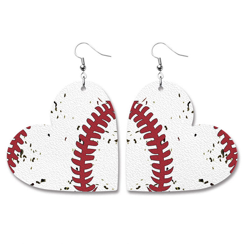 Wholesale 2 Pairs/pack Heart Shaped Sports Baseball Softball Football Leather Earrings ACC-ES-HY090