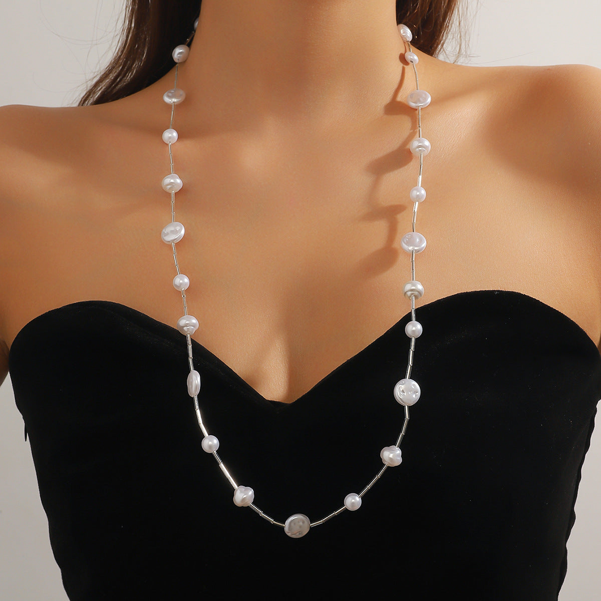 Wholesale  Long Necklace  All-match Very Simple  Crystal Turquoise Beaded Woolen Chain