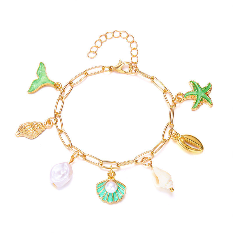 Wholesale Bohemian jewelry starfish shell pearl pendant bracelet
