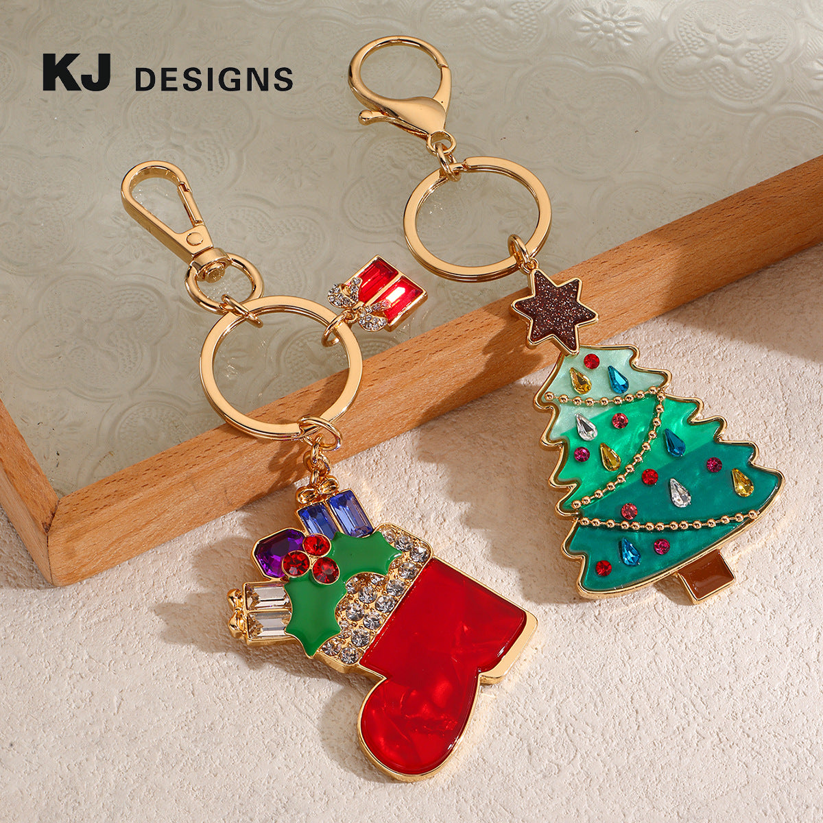Wholesale Trendy Christmas Tree Socks Keychain Acetate Rhinestone Bag Charm Gift Decoration