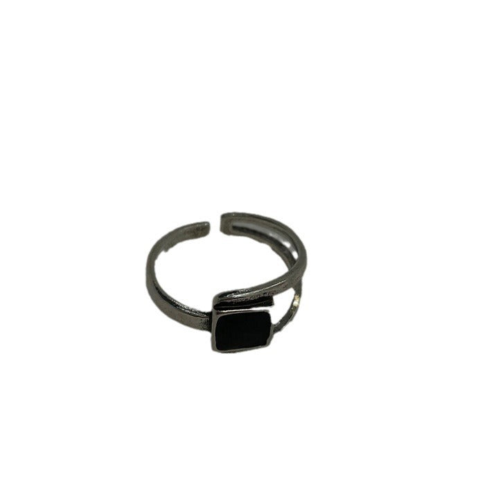 Wholesale retro geometric square black agate ring