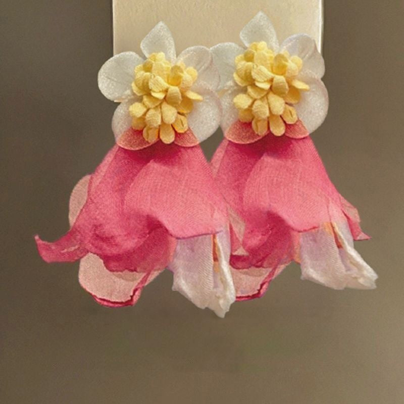 Wholesale Blue Retro Glaze Rose Flower Zircon Earrings