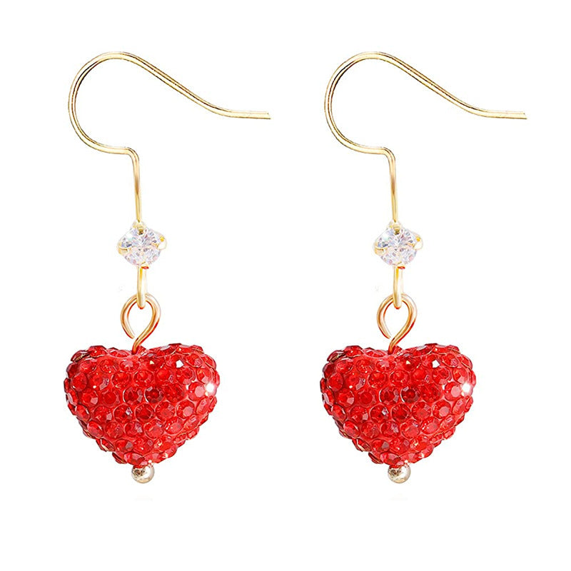 Wholesale European Style Heart Earrings with Diamond Accents Party Wear Gift Fashion Accessory