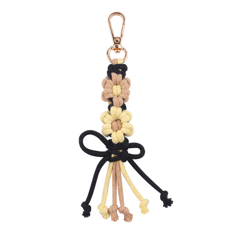 Wholesale Handwoven Cotton Rope Keychain Cartoon Flower Bow In Pink Korean Style Festival Gift