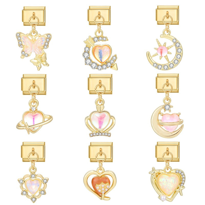 Wholesale  Italian Charm Bracelet 9mm DIY Splicing Removable Moon Heart Pendant Titanium Steel Composable Bracelet