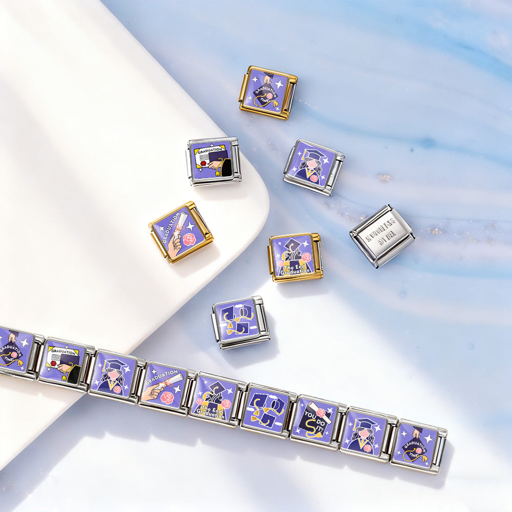Wholesale Stainless Steel Graduation DIY Charm Bracelet Jewelry Accessory Gift for Students