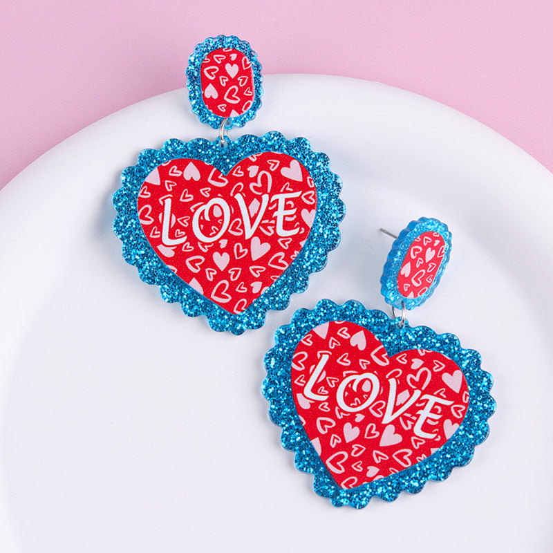 Wholesale Acrylic Valentine' s Day Glitter Heart Earrings