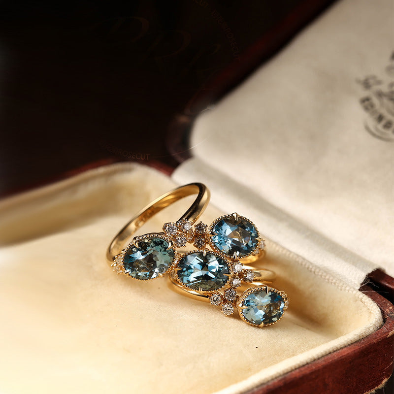 Wholesale 925 Sterling Silver Ring Moissanite Aquamaro Women's Color Ring