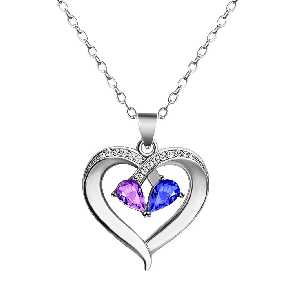 Wholesale Mother's Day Color Zircon Heart-shaped Necklace Love Clavicle Chain