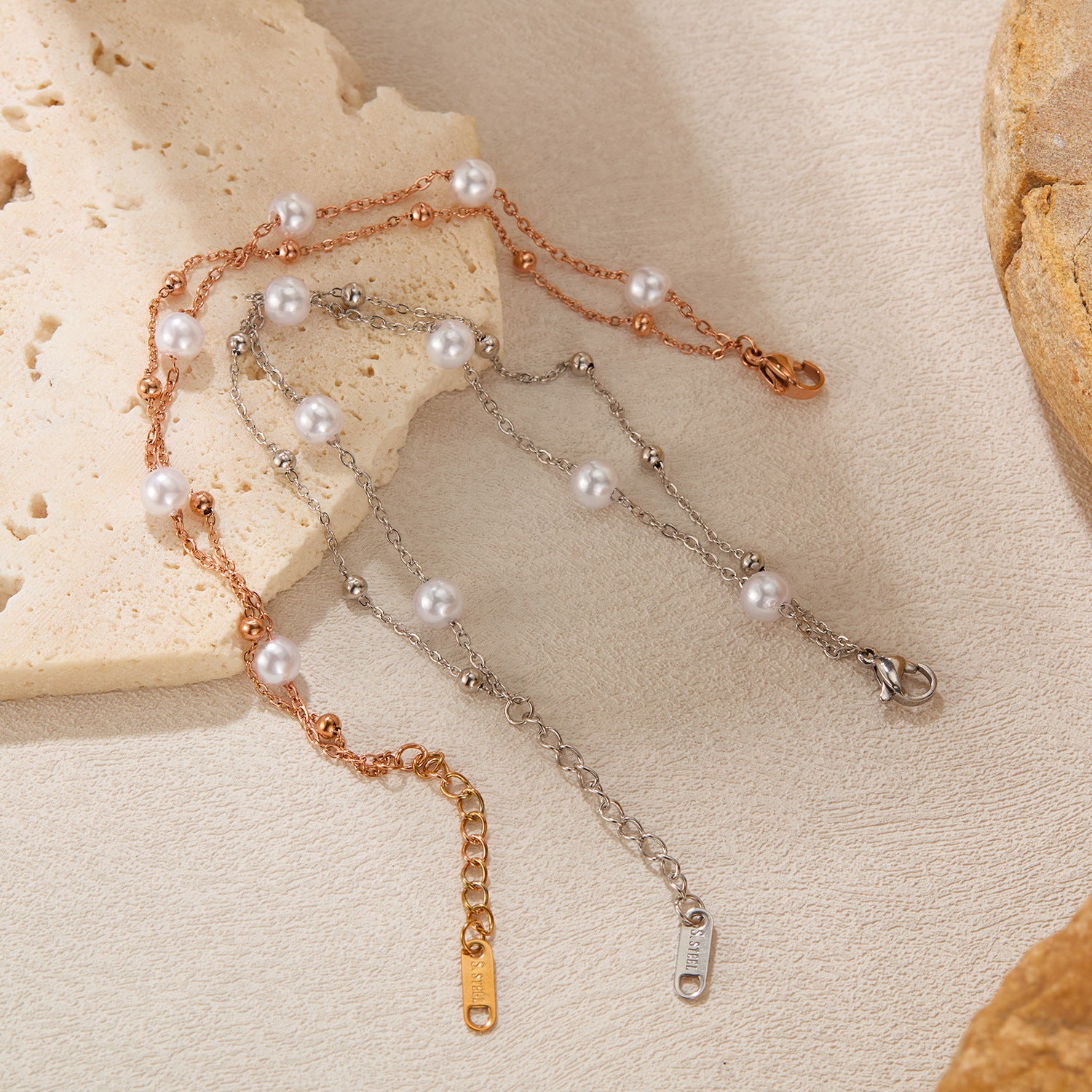 Wholesale  titanium  steel double pearl bracelet