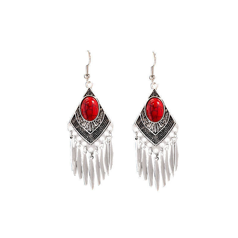Wholesale Alloy Drop Earrings,  Red Tassel Bohemian Style,  Boutique Resale Jewelry Accessory
