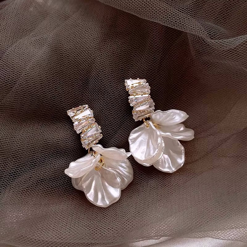 Wholesale Silver Zircon  Shell Flower Tassel Earrings