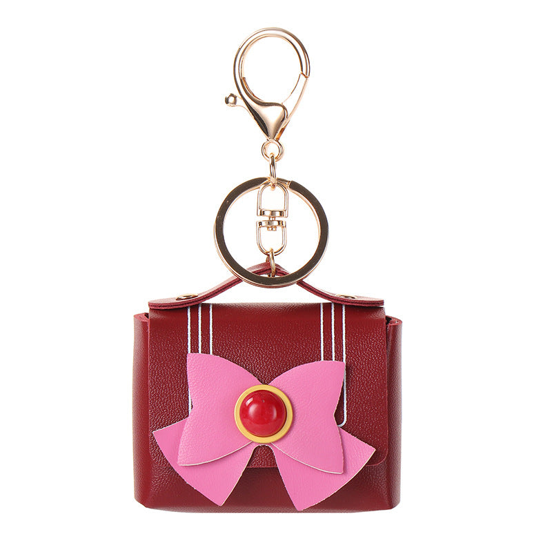 Wholesale Light Blue Leather Keychain Pendant With Bow And Butterfly European Style Car Key Accessory