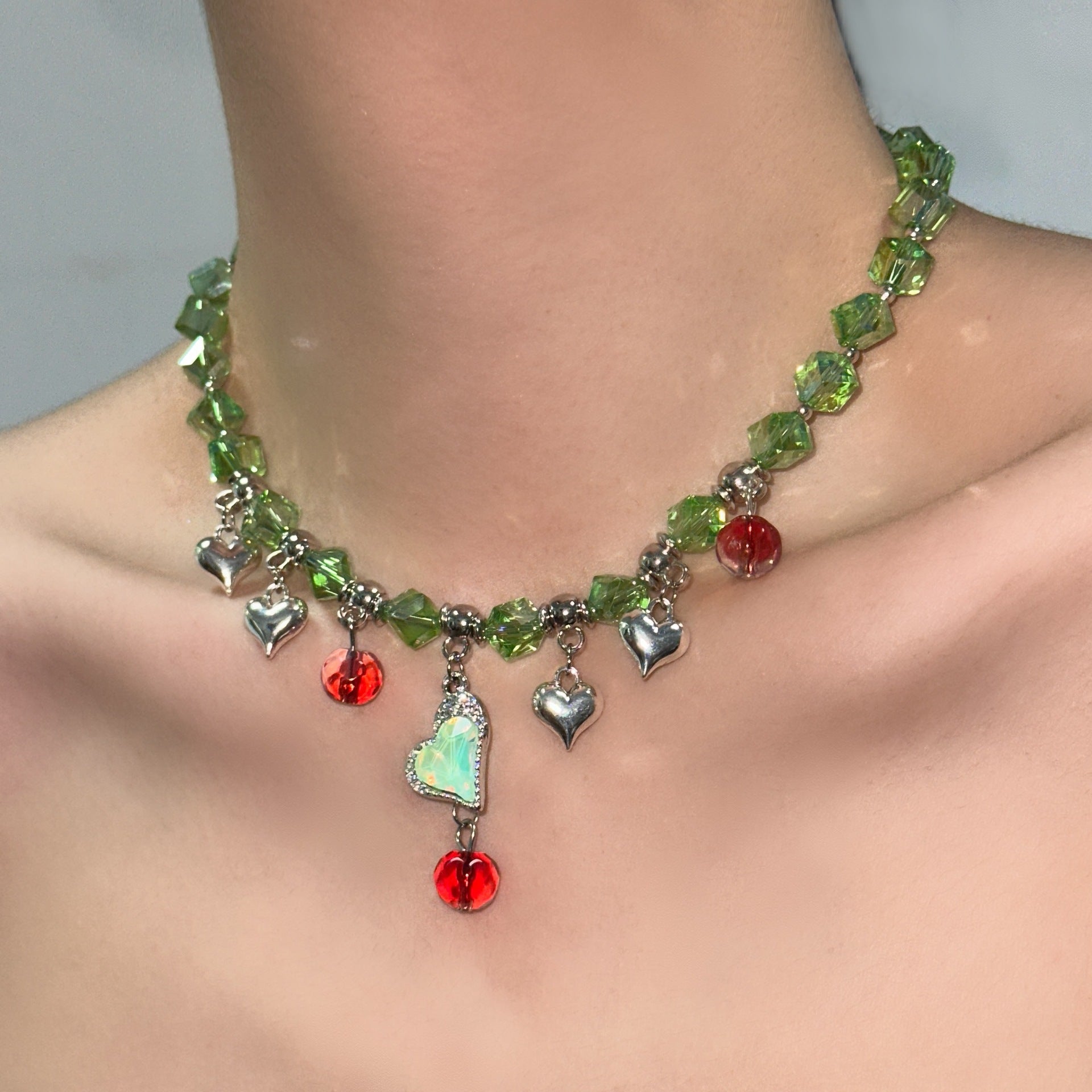 Wholesale Green Crystal Beaded Sweater Necklace