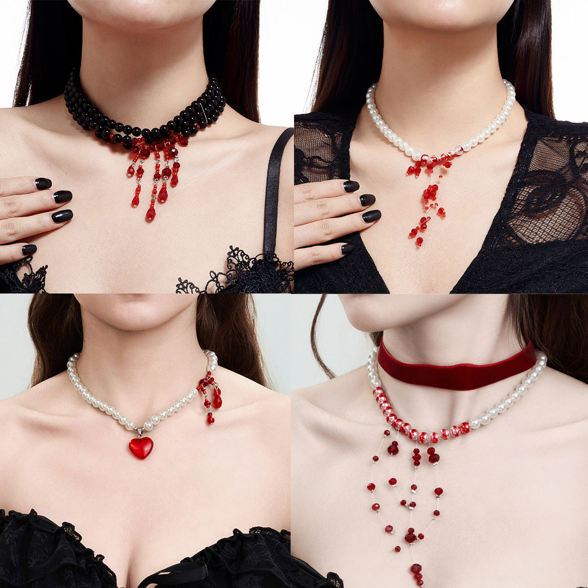 Wholesale Gothic Pearl Necklace  Blood Drops Tassel Crystal Clavicle Chain
