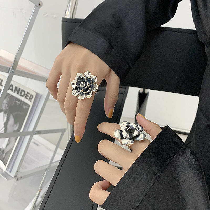 Wholesale Retro Peony Flower Open Ring Copper Electroplated Jewelry Accessory