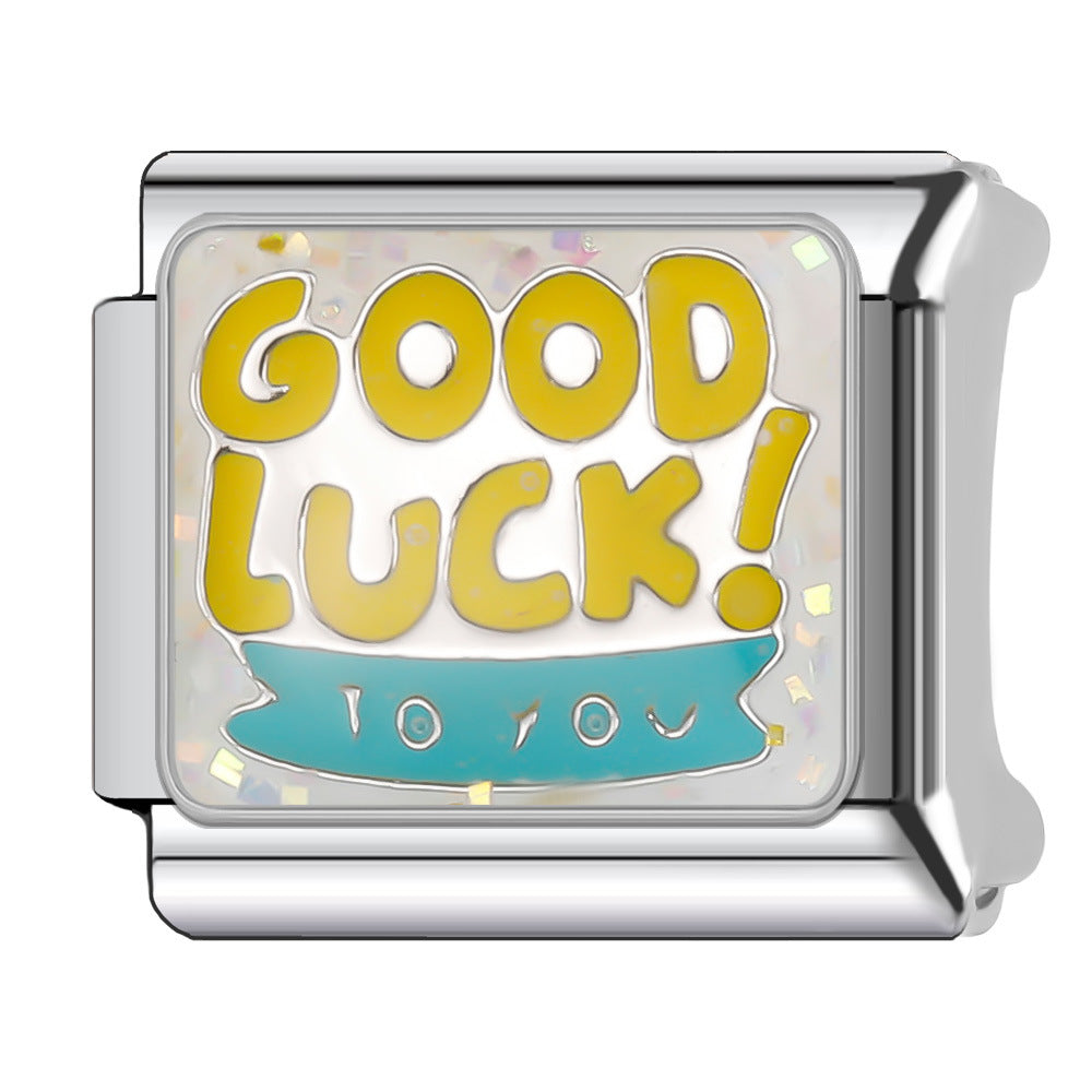 Wholesale Italian Charm Bracelet 9mm DIY Splicing English Short Sentence Series Stainless Steel Composable Bracelet