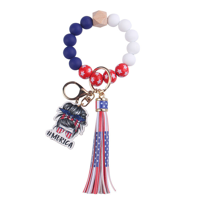 Wholesale Independence Day Silicone Beaded Tassel Wrist Keychain ACC-KC-GuangTian053
