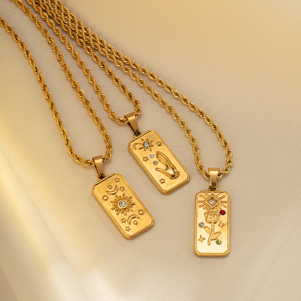 Wholesale Retro Three-dimensional Relief Necklace Star Moon Sun Titanium Steel Necklace ACC-NE-Jind002