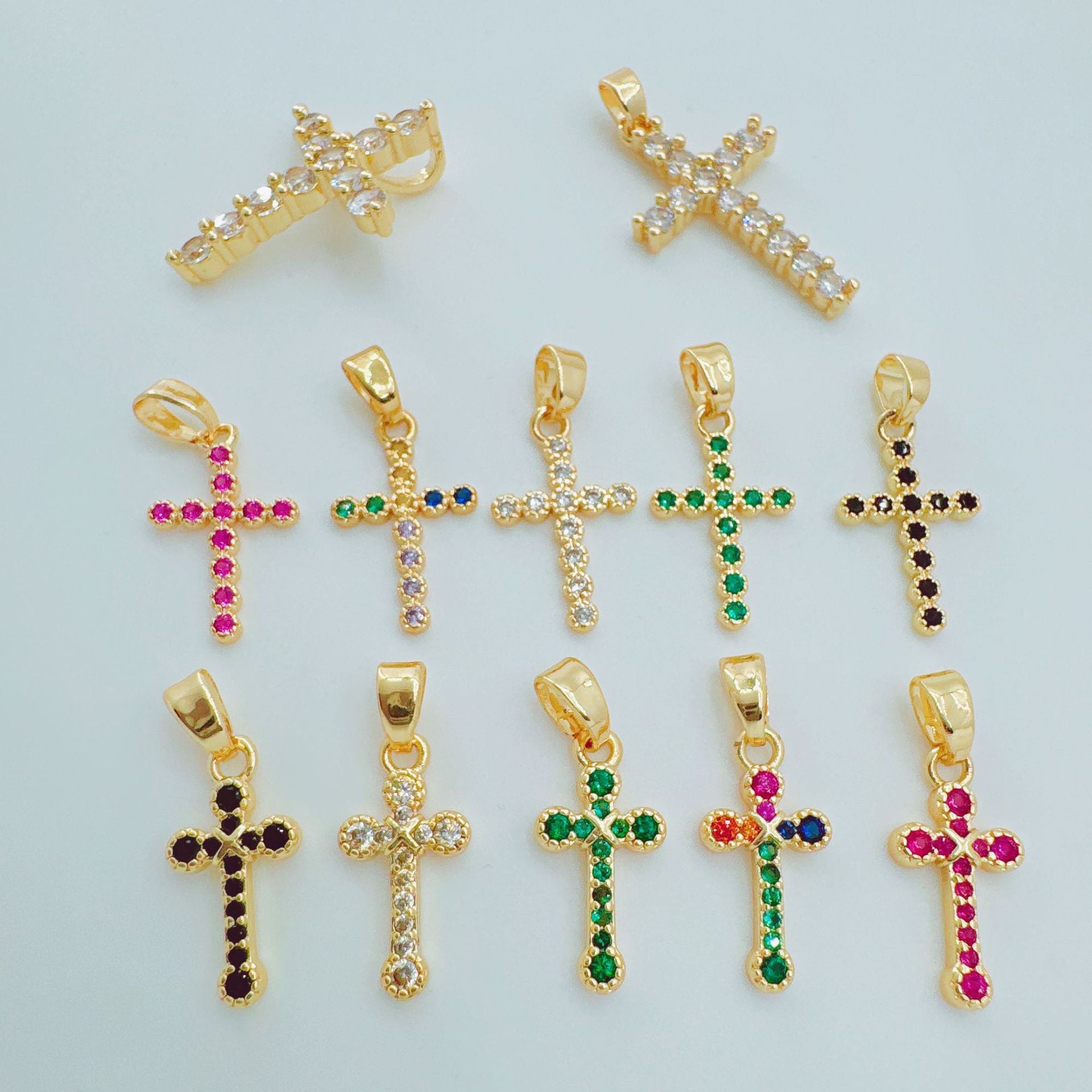 Wholesale =Micro-set Zircon Cross Pendant Necklace Copper Electroplated Fashion Accessory