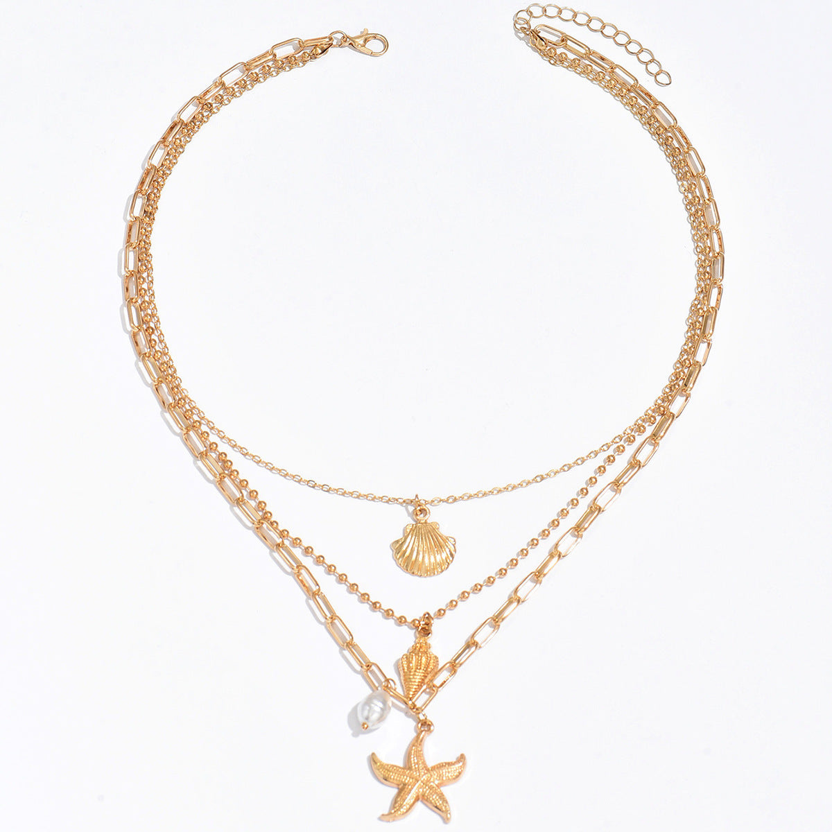 Wholesale Layered Metal Starfish Pendant Necklace
