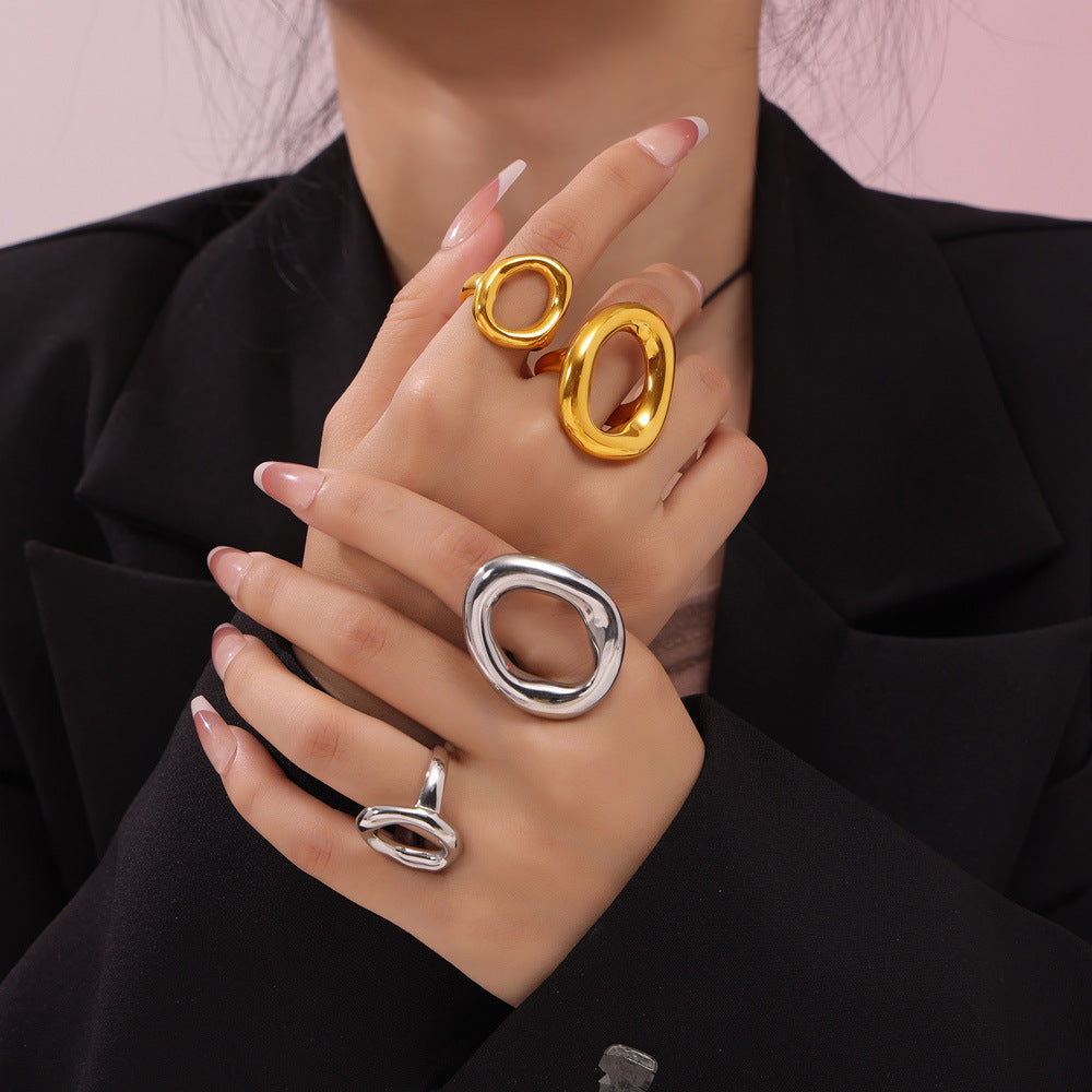 Wholesale Cold Wind Style Geometric Hollow Irregular Ring - Titanium Steel Gold-Plated Fashion Accessory